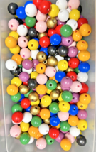 195 Colorful 7/8 Inch Round Painted Wood Beads In Great Shape Red Pink B... - £17.95 GBP