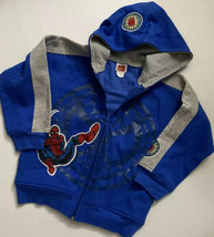 Marvel Comics Spider Men Blue Gray Boy’s Hooded Jacket 5/6 Made In Pakistan - £20.16 GBP