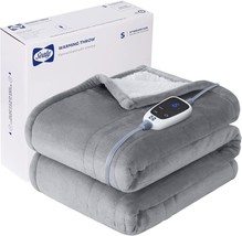 Sealy Electric Throw Blanket With 6 Heating Levels, Heated Flannel And Sherpa - £50.11 GBP