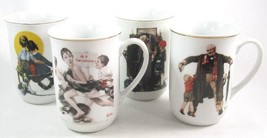 NOS Saturday Evening Post Norman Rockwell Mugs with Gold Trim, Set of 4 - $20.00