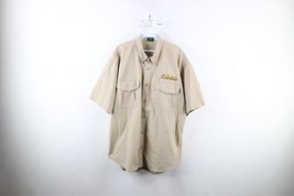 Vintage 90s Cabelas Mens Large Distressed Spell Out Bush Safari Button Shirt - £34.79 GBP