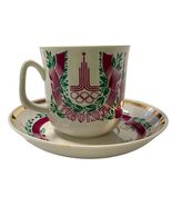 Vintage Verbilki Tea Mug w Saucer 1980 Olympics Russia Dmitrov Porcelain... - $44.55
