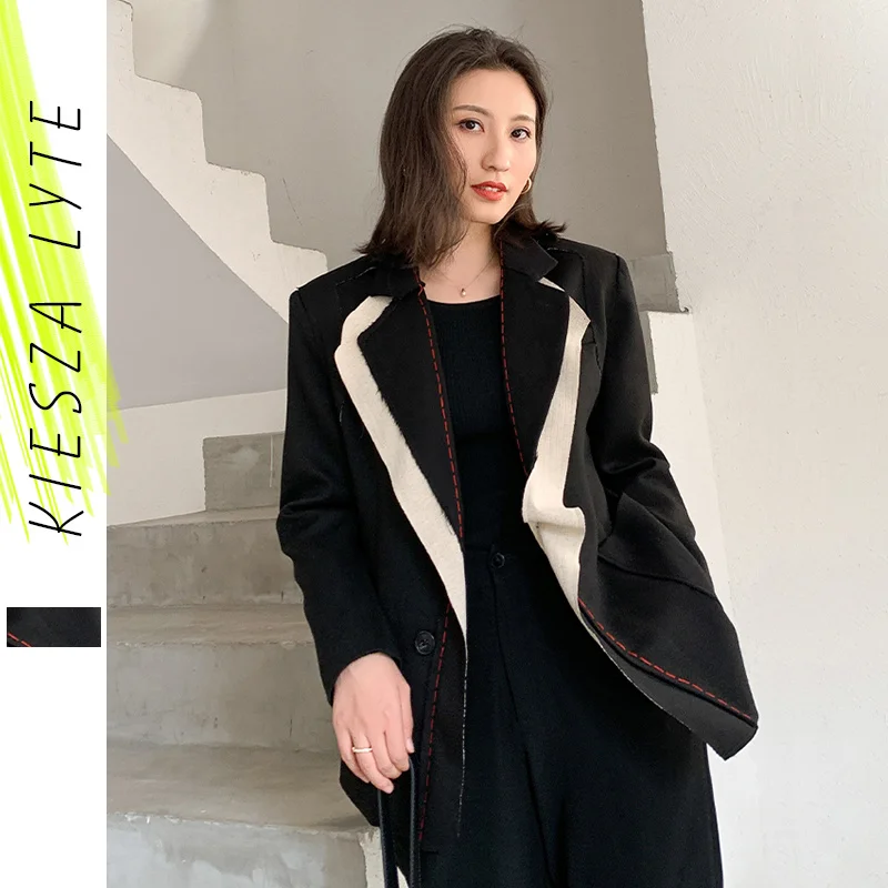 2023 Women Suit Jacket Autumn Korean Style Vintage Black Patchwork One Button Bl - £345.57 GBP