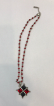 Vintage Napier Necklace Chain Red Black Small Square Pendant Silver Signed  - €12,09 EUR