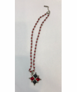 Vintage Napier Necklace Chain Red Black Small Square Pendant Silver Signed  - $262.08 MXN