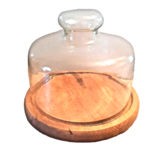 Glass Dome Cloche with Wood Base for Desserts Cheese Figurines Collectibles - £34.91 GBP