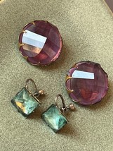 Vintage Lot of Large Purple Faceted Plastic Round Cab Clip &amp; Small Light... - £8.99 GBP