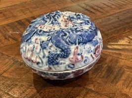 Antique Chinese Dragon Blue &amp; White Porcelain Circular Dish Dated 1736-1... - £148.77 GBP