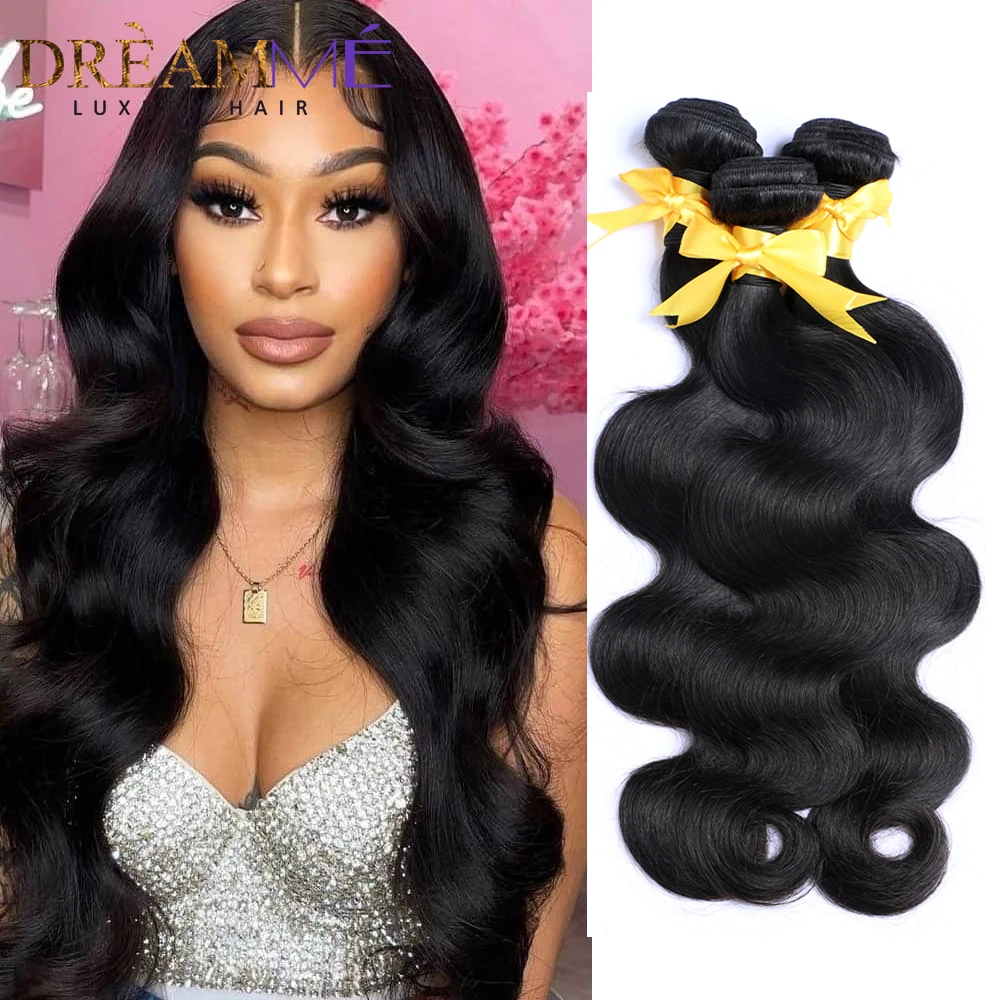 Body Wave Bundles Brazilian Human Hair Weave Extensions 3/4 PCS Sew In Hair - £108.63 GBP+