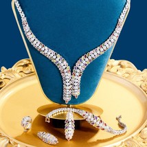 Aesthetic Colorful CZ Stone Long Double Leaf Drop Women Necklace Earrings Brides - £73.22 GBP