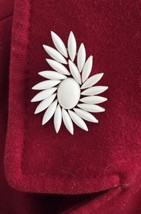 Vintage Signed Crown Trifari Gold Tone White Milk Glass Navette Pin Brooch - $49.99