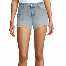 Arizona Women&#39;s Juniors Denim Mid Rise Shortie Shorts Size 13 Cutoff Lt Pumice - £15.94 GBP