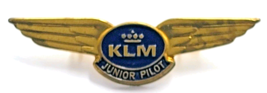 KLM Junior Pilot Wings Pin Enamel Gold Tone Blue Aviation Kids Airline S... - $12.99