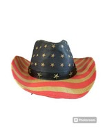 American Flag Cowboy Hat Tea Stained Patriotic USA ~ Inside Rim Stretch ... - £16.09 GBP