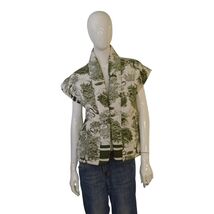 Cache Cache Green and White Printed Quilted Vest Open Jacket One Size - $78.21
