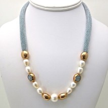 Adami &amp; Martucci Silver Mesh Necklace With Gold Beads and Freshwater Pearls - £131.46 GBP