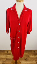 Vintage Vasserette Hollywood Women&#39;s Red Nylon Robe Housecoat Button Front - £17.93 GBP