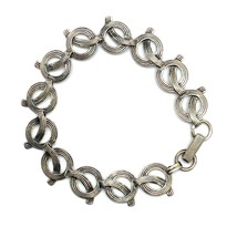 Vtg Sterling Silver Signed Beau Designer Interlink Round Pattern Bracelet 6 1/4 - £43.63 GBP