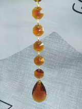 12 Hanging Amber Teardrop Crystal Glass Chandelier Prism Pendants Chain Garland - £9.27 GBP