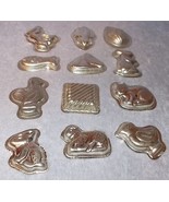 Vintage Set of 12 Metal Miniature Chocolate Molds Fish Hen Lamb Bunny Do... - £7.92 GBP