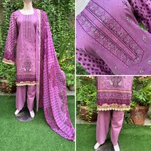 Pakistani  Pink Printed Straight Shirt 3-PCS Lawn Suit w/ Threadwork ,XXL - $49.50