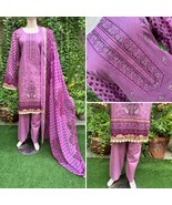 Pakistani  Pink Printed Straight Shirt 3-PCS Lawn Suit w/ Threadwork ,XXL - $909.57 MXN