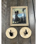 Silhouette Framed Under Glass Victorian Man Woman Round Set Vintage - $49.49