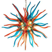 28 Inch Blue Red Round Globe Handblown Glass Chandelier Lighting Foyer Entryway - £659.68 GBP