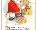 Santa Claus Workshop Sack of Toys Christmas Greeting Embossed DB Postcar... - $4.42