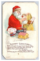 Santa Claus Workshop Sack of Toys Christmas Greeting Embossed DB Postcard P25 - £3.47 GBP