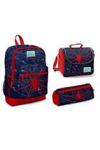 Kids Navy Blue Red Spider Patterned 3-Piece School Bag Set 23720 - £177.61 GBP