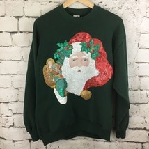 Vintage 80&#39;s Jerzees Sweatshirt Sz L Christmas Santa Claus Glitter Crew ... - £23.79 GBP