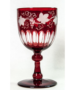 10 Ruby Glass Cut To Clear Water Wine Goblet Grape Clusters Leaves Cranb... - $200.00