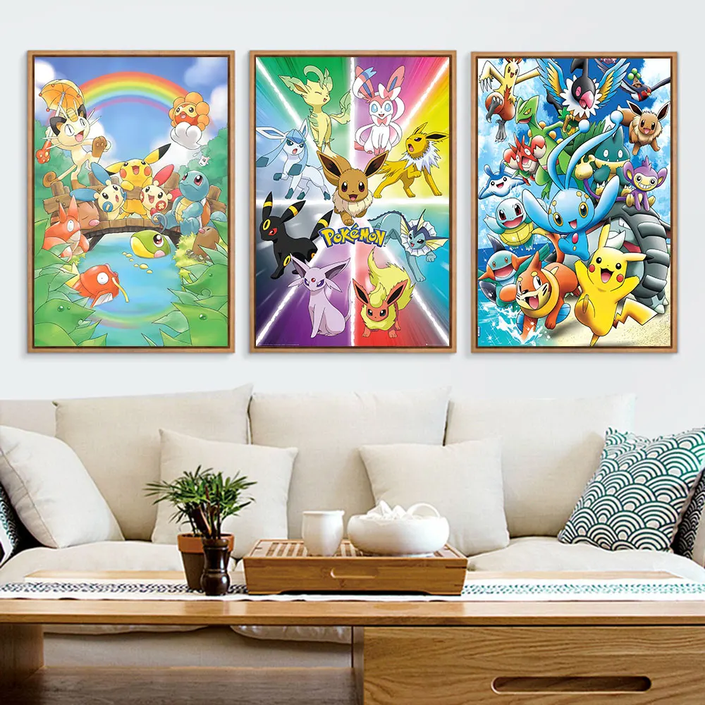 Posters Anime Pokemon All the Figure Peripherals Art Canvas Painting Pikachu - £9.15 GBP+