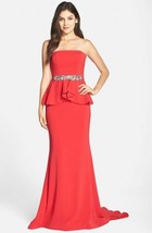 Terani Couture Embellished Peplum Crepe Gown Sz 0 Red - £98.01 GBP