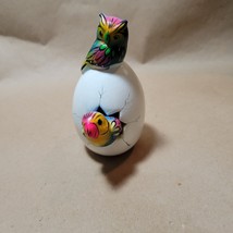 Cracked Egg Clay Pottery Bird Owl Parrot Bright Hand Painted Signed Mexi... - £22.03 GBP