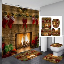 Holiday Shower Curtain Set with Rugs Waterproof Bathroom Decor - $1,282.06 MXN