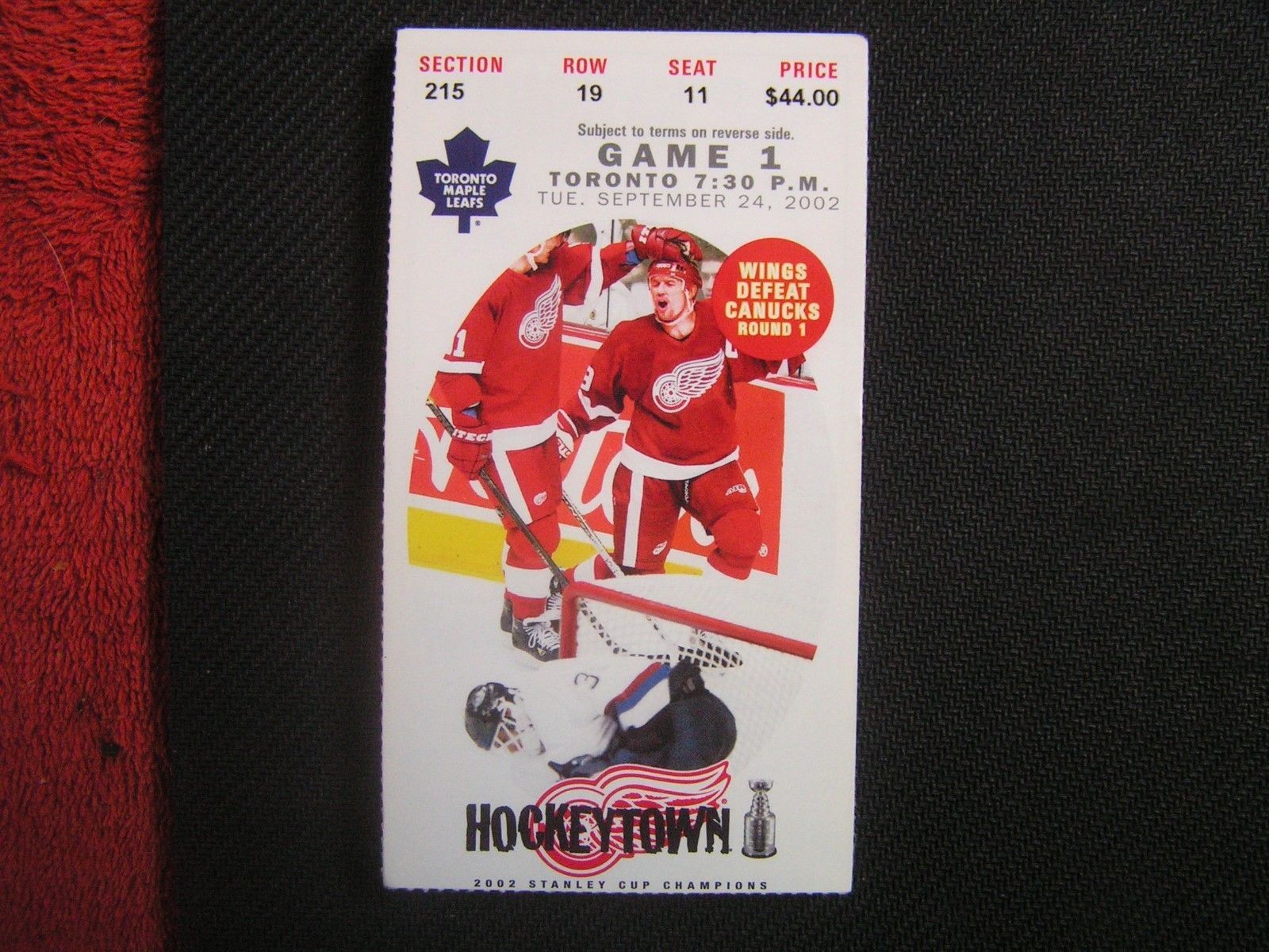 2002-03 Stanley Cup Champions Detroit Red Wings Ticket Stub Vs.Toronto 9-24-02 - £2.31 GBP