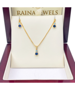 22ct Yellow Gold Drop Blue Bubble Pendant &amp; Chain With Matching Drop Ear... - $457.35+