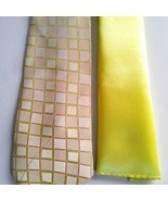 New KaiLong Mens Hand Made Silk NeckTie Green &amp; Tan Solid silk handkerchief - £25.21 GBP