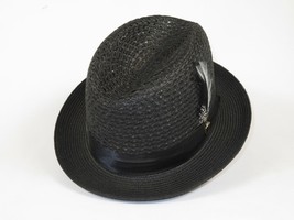 Men's BRUNO CAPELO Stingy Brim Fedora Braid Straw Hat Santa Cruz SC616 Black image 2