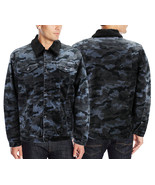 Men’s Black Camo Pattern Sherpa Fleece Lined Stretch Denim Trucker Jean ... - $67.57 CAD