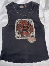 Harley Davidson Womens XL Black Ribbed Rhinestone Embellished Studded Ta... - $37.94 CAD