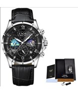 LIGE Mens Quartz Chronograph Leather Luminous Luxury Wristwatch Free Shi... - £26.51 GBP