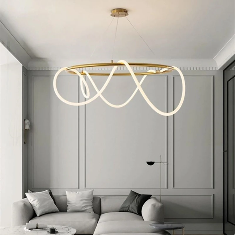 Note Curve Led Tube Ceiling Chandelier For Dining Table Living Room Mode... - $175.54+