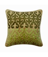 Handmade 16&quot;x16&quot; Applique Green Velvet Cushion Cover, Evergreen - $51.65+