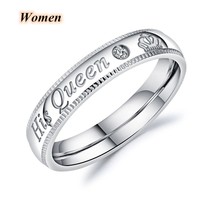 Carofeez Fashion Stainless Steel Couple Rings Her King and His Queen Zircon Wedd - £8.32 GBP