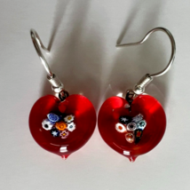 Murano Glass Handcrafted Jewelry, Red Millefiori &amp; 925 Sterling Silver Earrings - £22.29 GBP