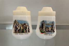 Pair of Vintage London Milk Glass Salt and Pepper Shakers