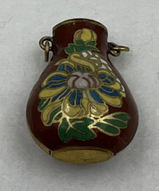 Pitcher Pendant Enamel Floral Design Unmarked Gold Tone - £17.57 GBP